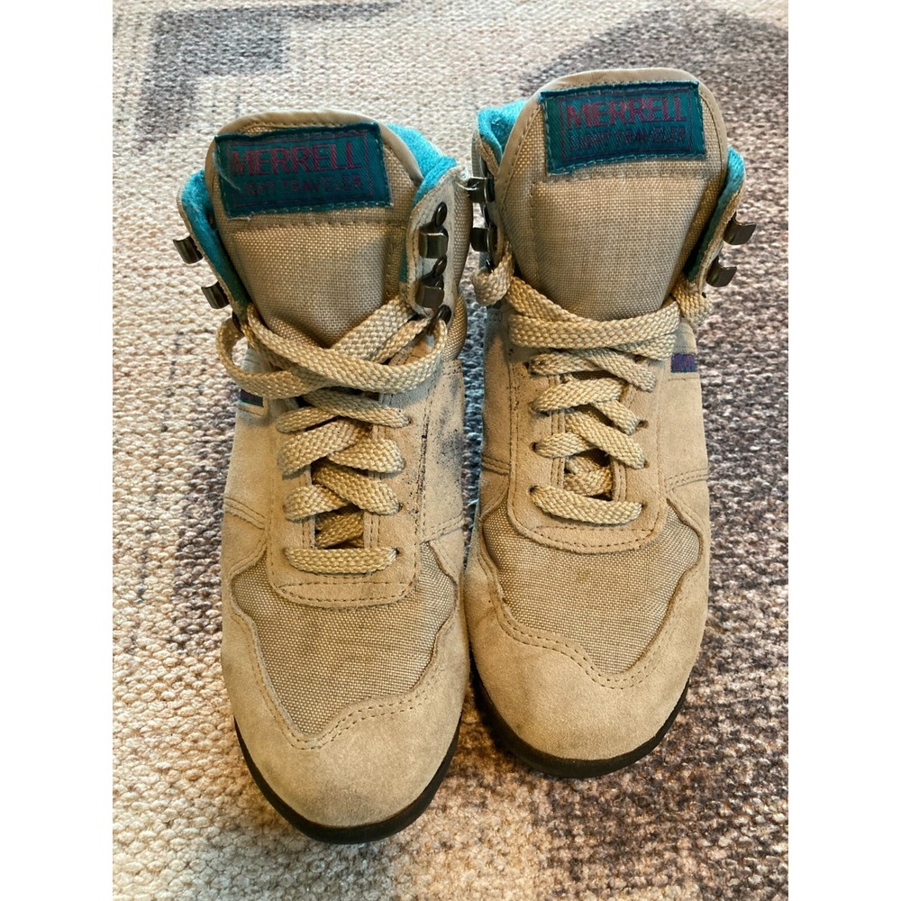 Vintage Merrell Women's Light Traveler Green Gray Leather Hiking‎ Boots Size 6.5 - Picture 2 of 10